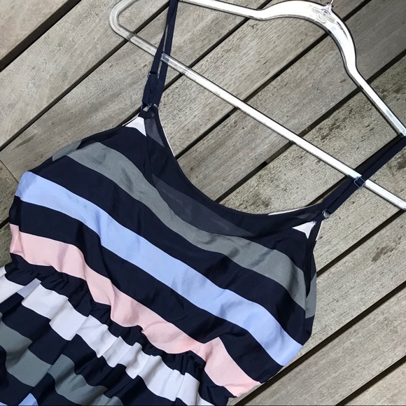 BGBGeneration Navy Pink Res & White Horizontal Striped Side Slit Maxi Dress - Picture 5 of 8